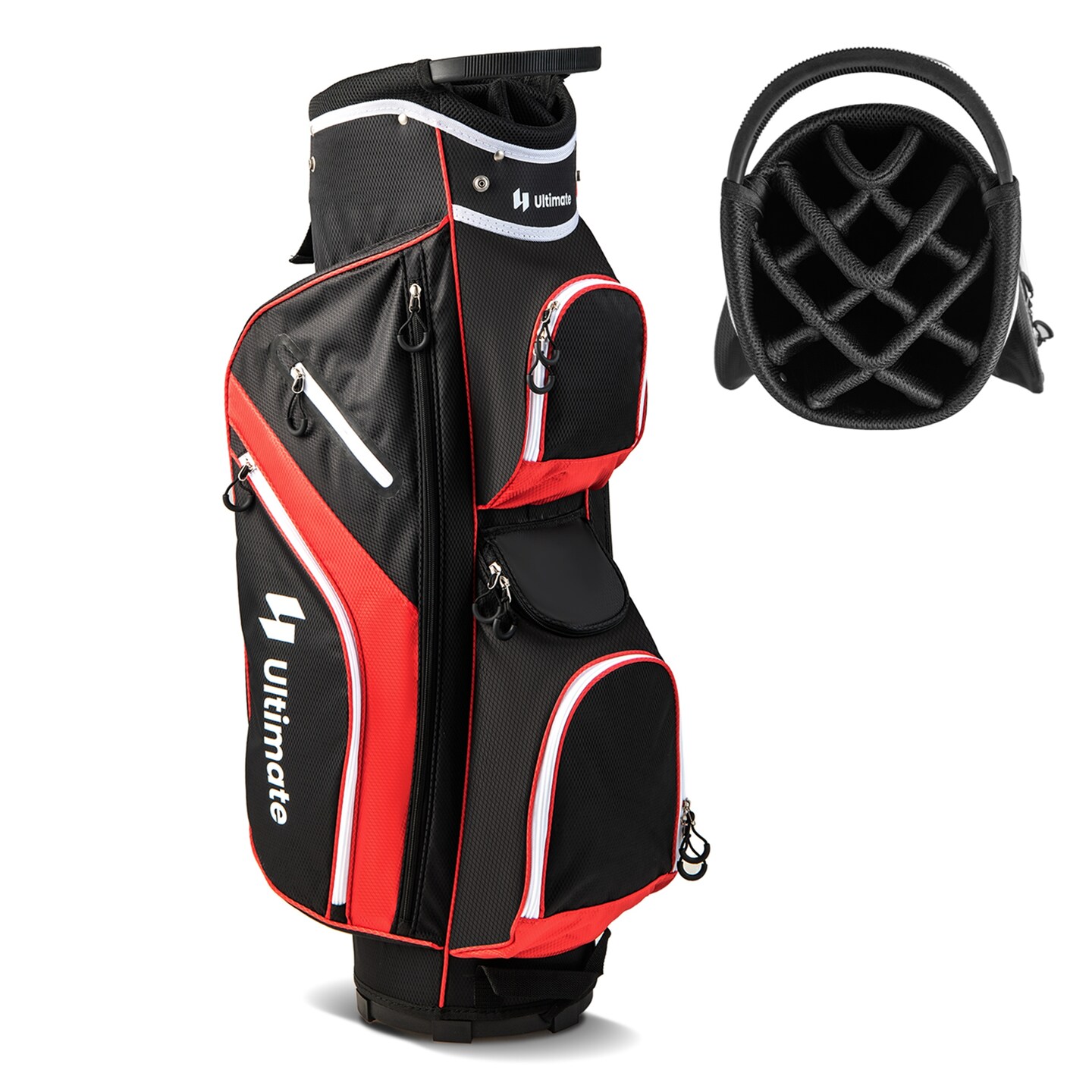 Costway Lightweight Golf Cart Bag with 14 Way Top Dividers 9 Pockets Rain Hood Cooler Bag