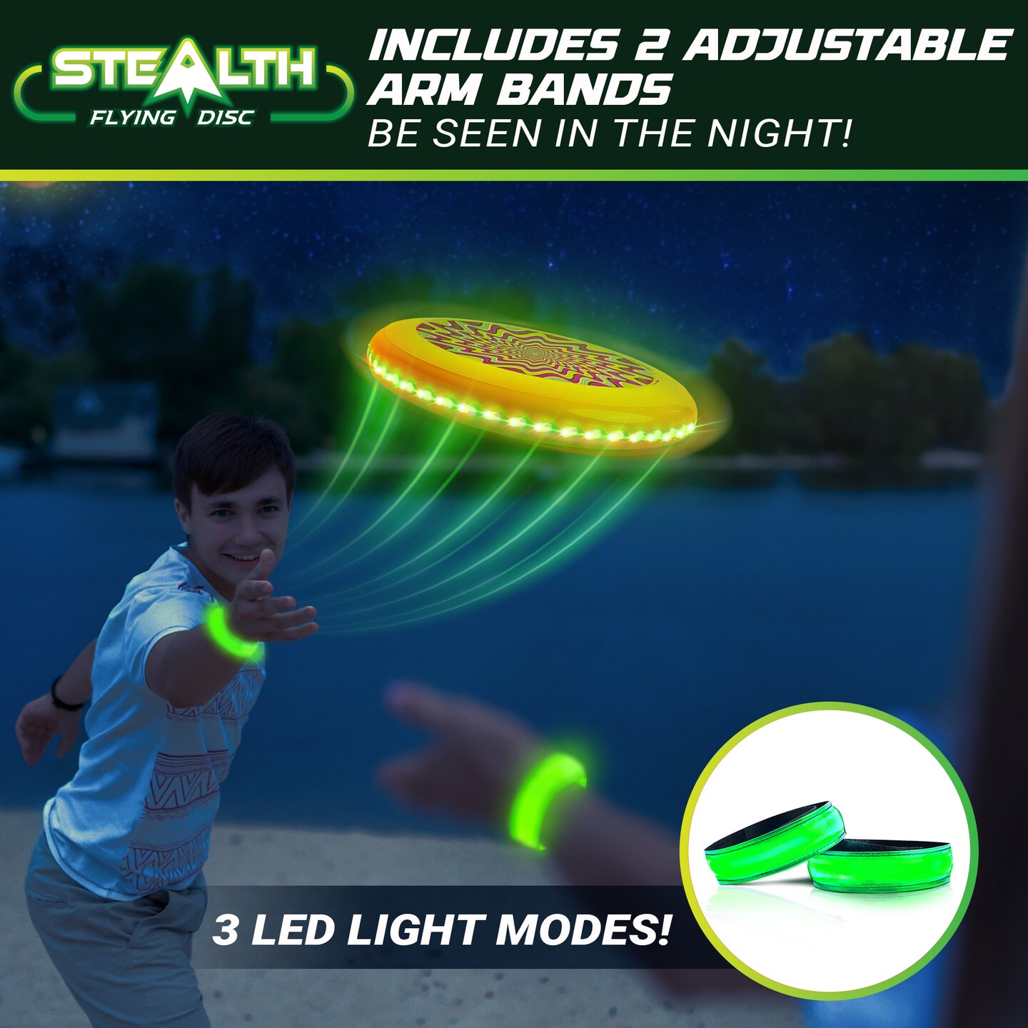 USA Toyz Stealth LED Flying Disc - Yellow/Green