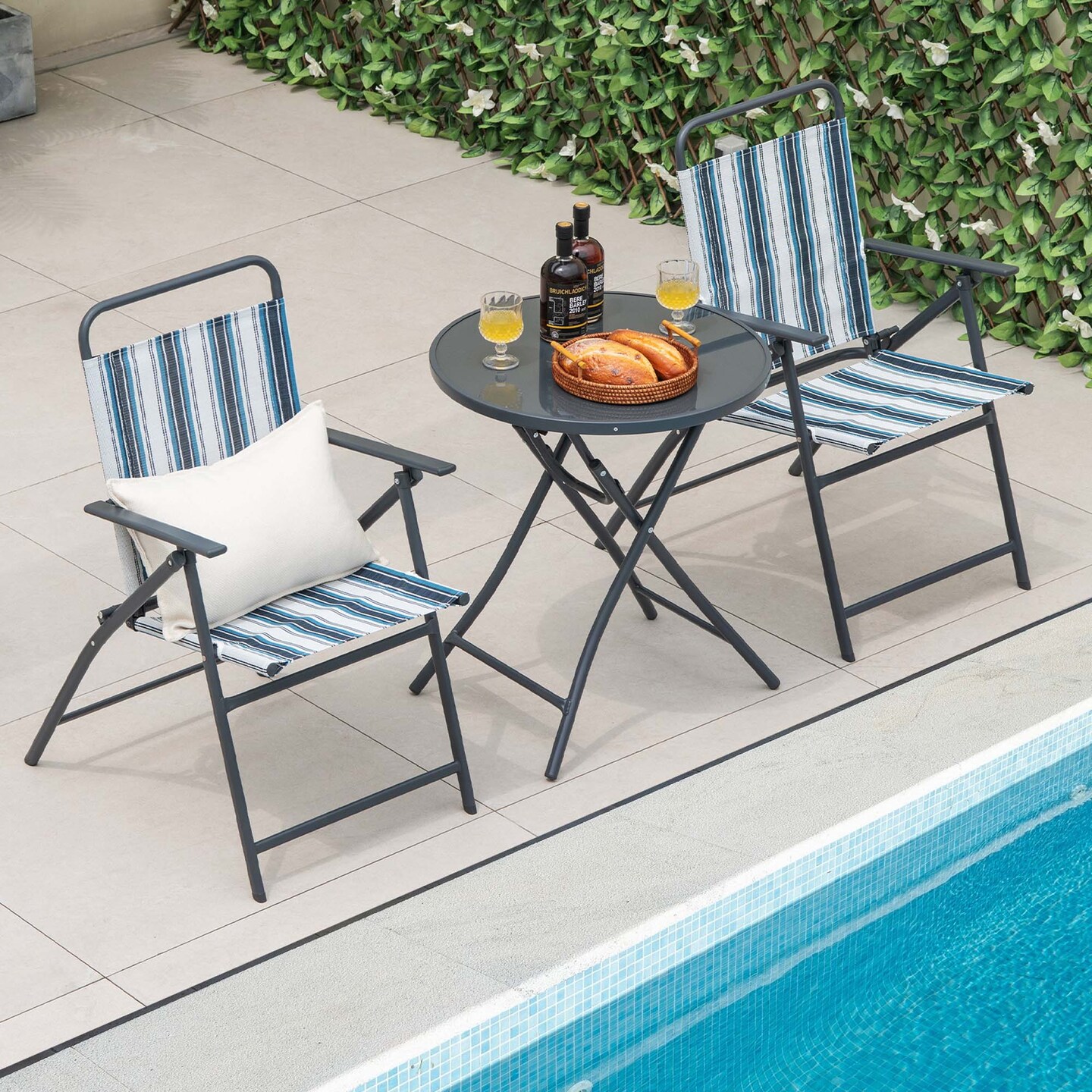 Costway3pcsPatioFoldingDiningTableChairSetHeavy-DutyMetalPortableOutdoor