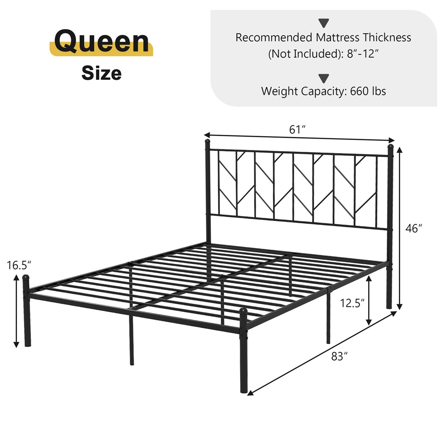 Costway Full/Qween/Twin  Size Metal Platform Bed Frame Vintage Headboard Mattress Foundation Black