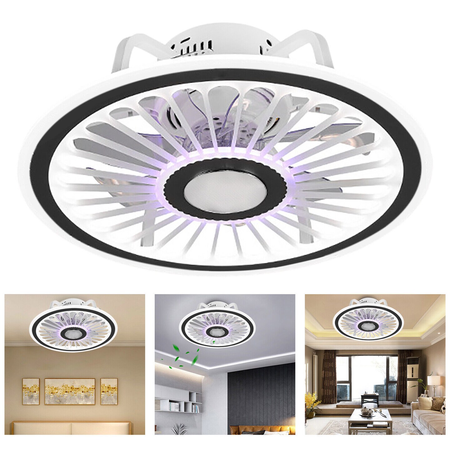 Kitcheniva Modern Semi Flush Mount Lamp Ceiling Fan Chandelier With Remote