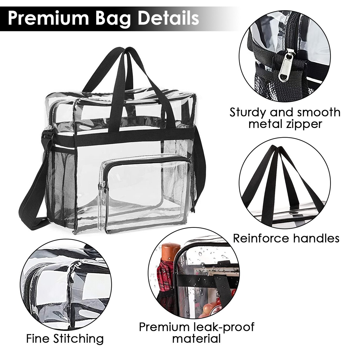 Clear Crossbody Transparent Shoulder Bag See Through Pouch Tote Bag Zip Handbag