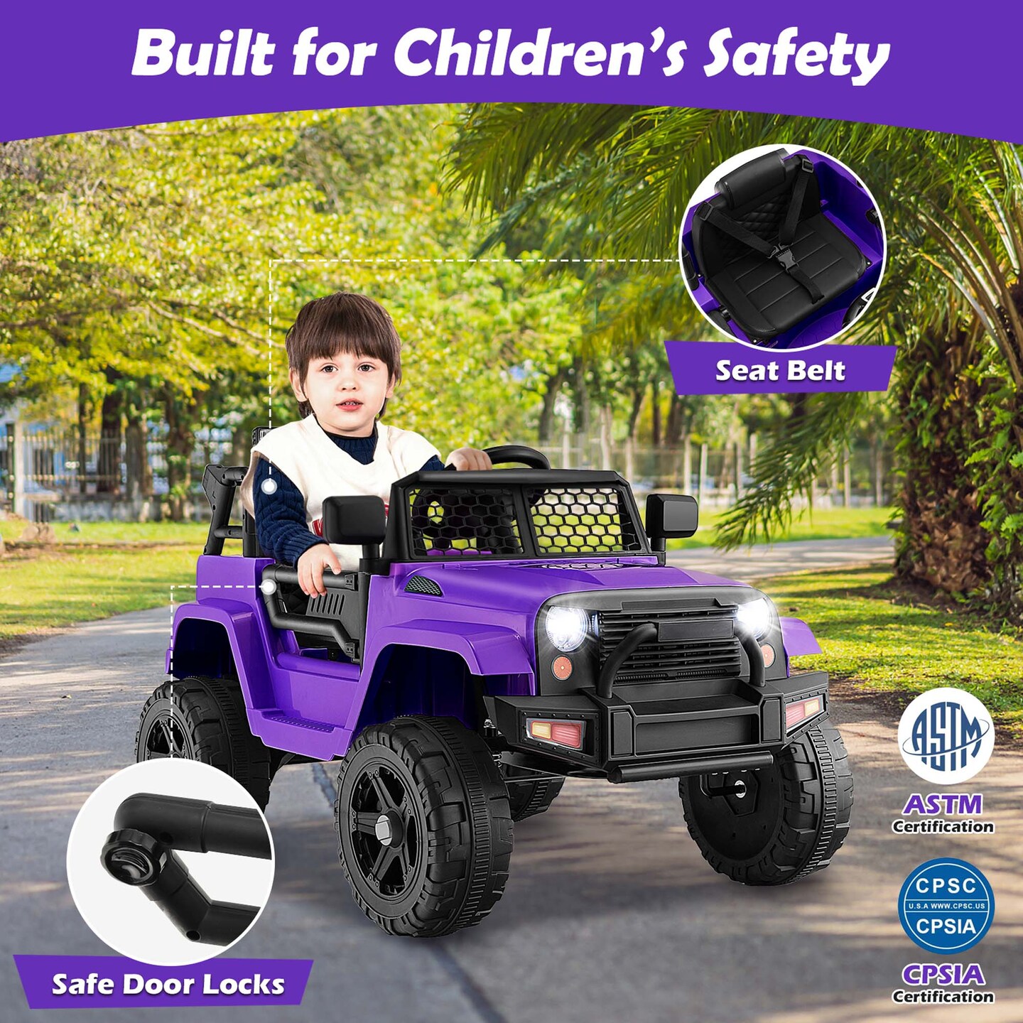 Costway 12V Kids Ride On Truck Car Electric Vehicle Remote with Music &#x26; Light Red/Purple