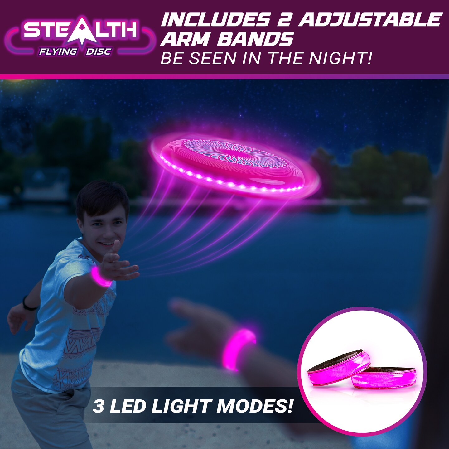 USA Toyz Stealth LED Flying Disc - Pink/Purple