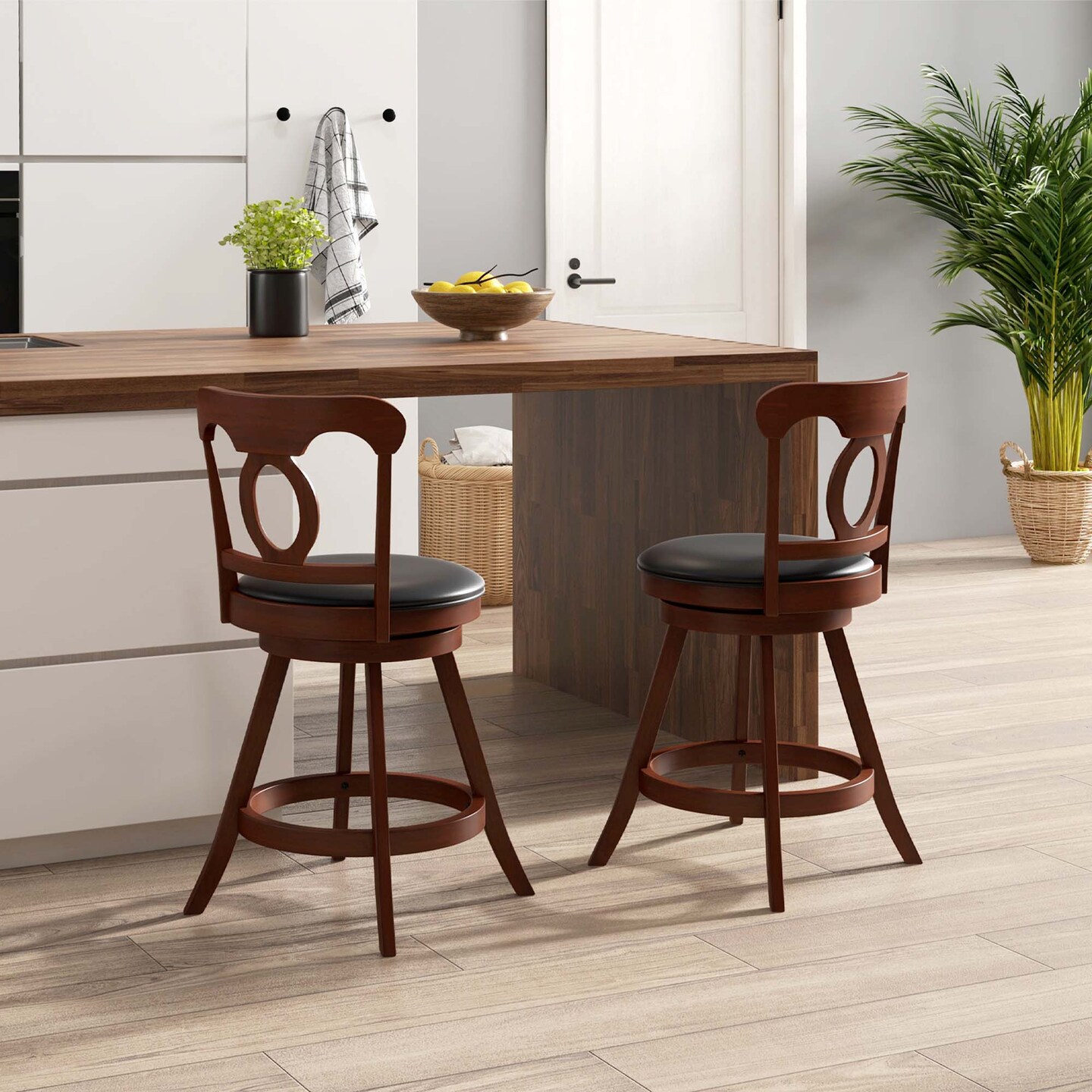 Costway Set of 2 Bar Stools  Swivel Counter Height Chairs with Footrest for Kitchen