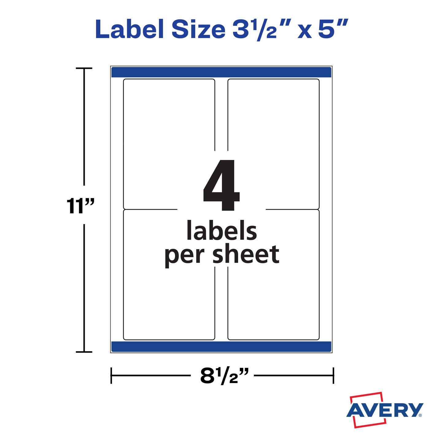 Avery TrueBlock Shipping Labels, Sure Feed Technology, Permanent Adhesive, 3-1/2" x 5", 100 Labels (8168)