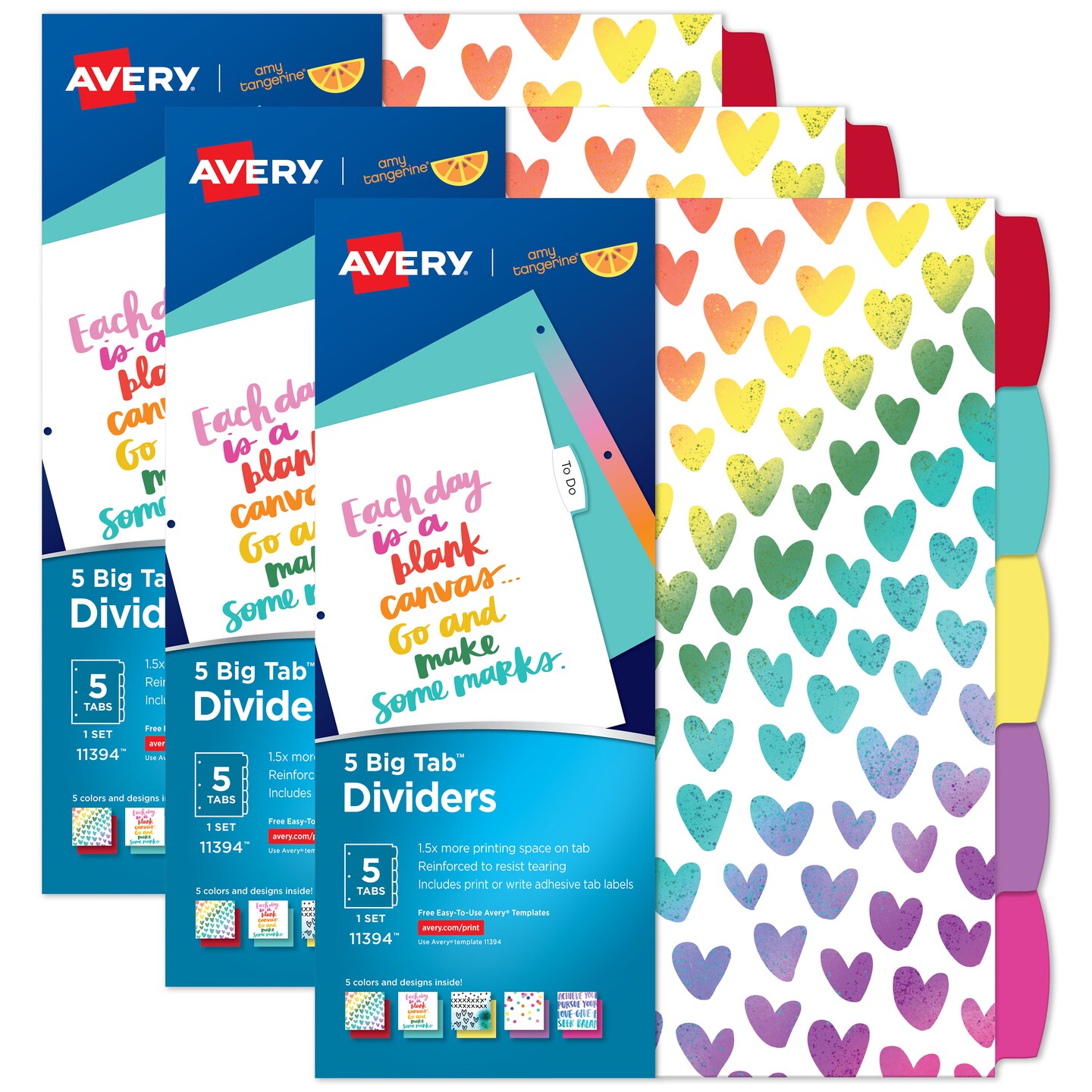 Avery + Amy Tangerine Designer Collection Big Tab Dividers for 3 Ring Binders, 5-Tab Sets, Rainbow Vibes, 3 Binder Divider Sets (01740)