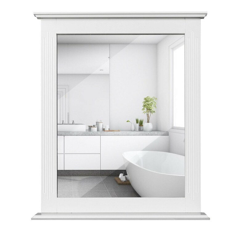 Space Saving Wall-Mounted Bathroom Vanity Mirror with Bottom Shelf Suitable for Any Room