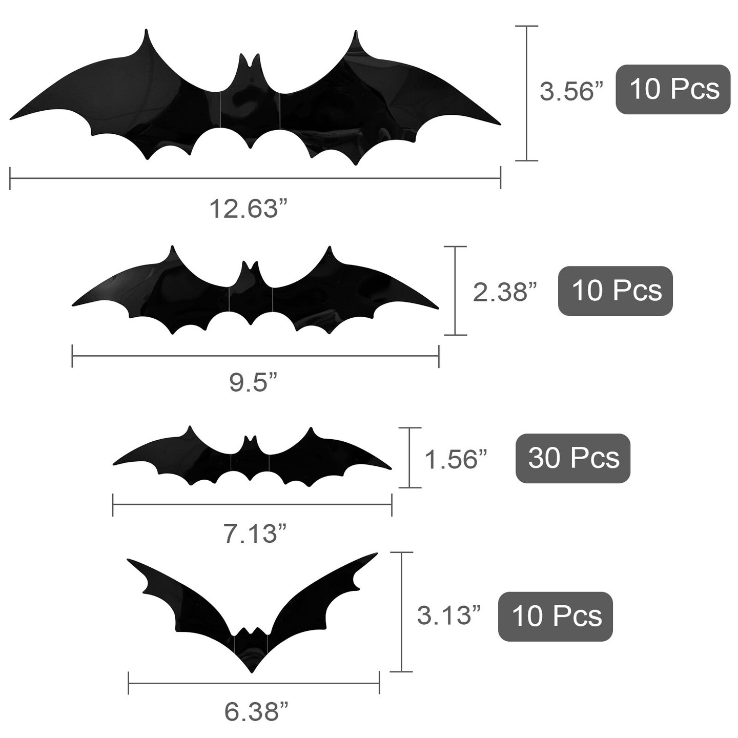Wrapables 3D Bat Decorative Wall Decor Stickers, Decals for Halloween, Parties (60 pcs)