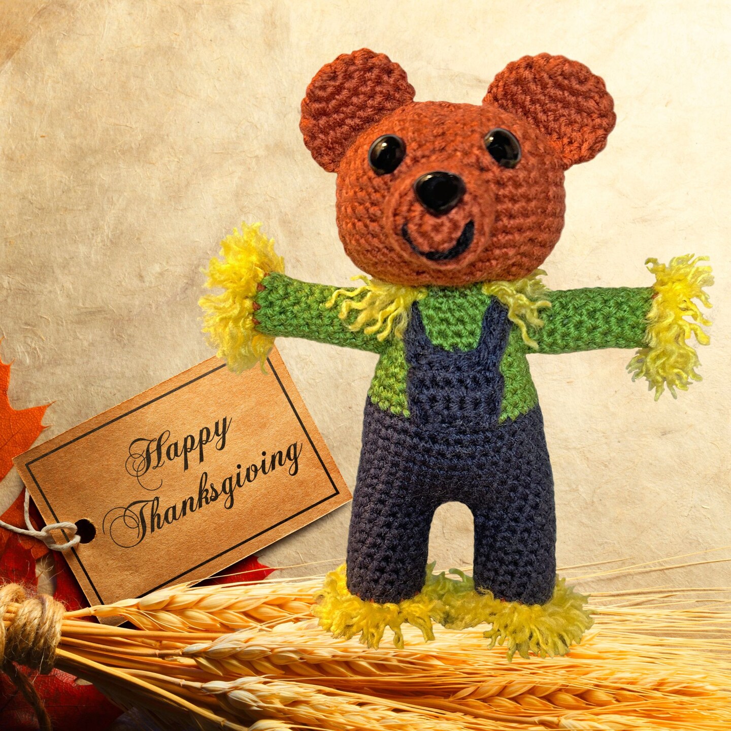 Scarecrow Teddy Bear, Fall Decoration, Stuffed Teddy Bear