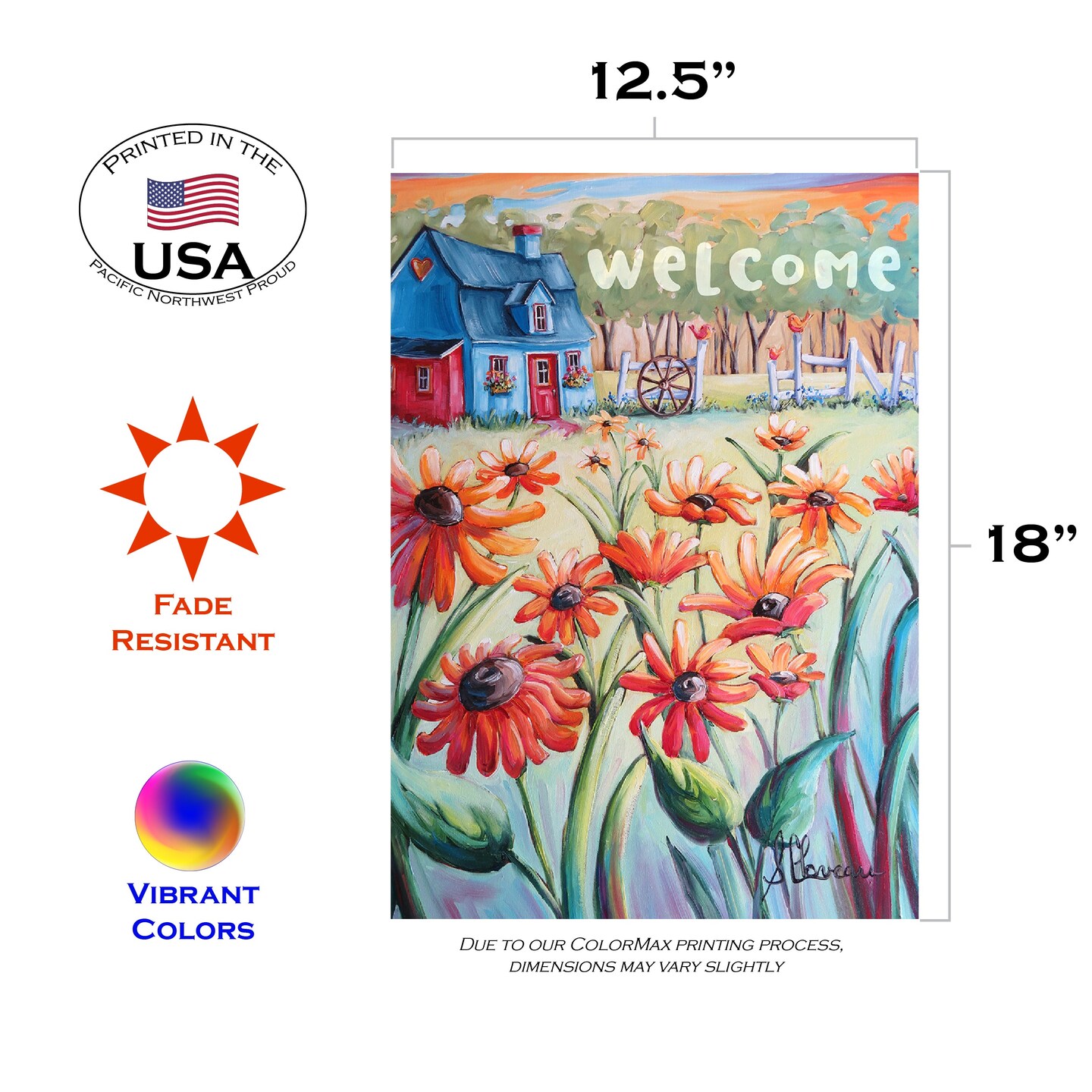 Welcome Cottage Poppies Decorative Spring Double Sided Flag