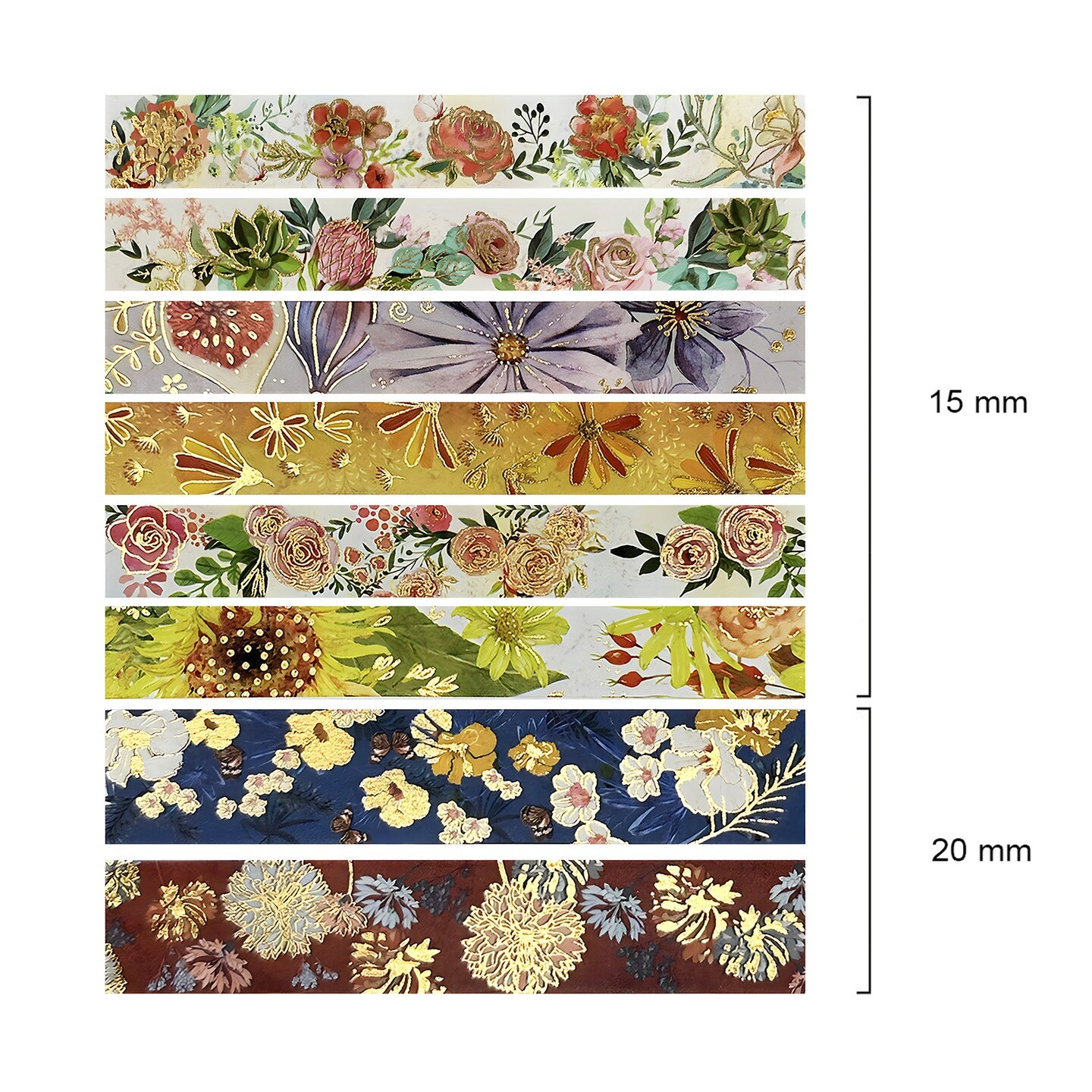 Wrapables Nature Metallic Foil Washi Tape Set for Scrapbooking, Stationery, Diary, Card Making