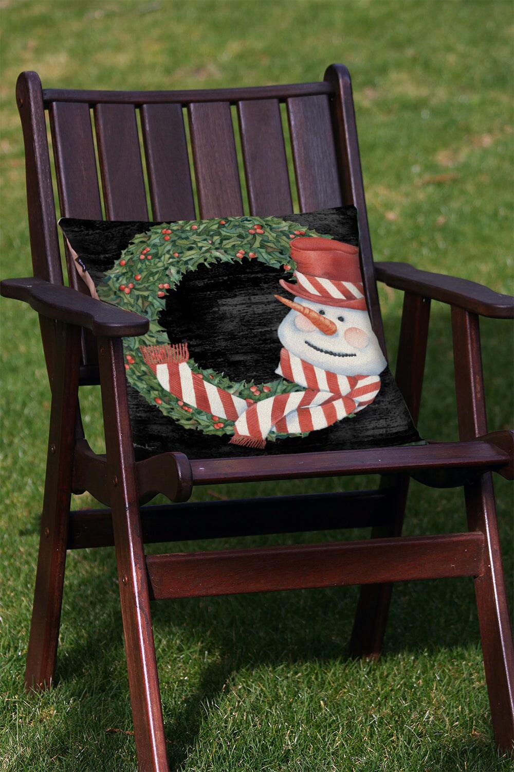 Snowman Wreath Decorative Christmas Indoor/Outdoor Pillow Cover (set of 2)