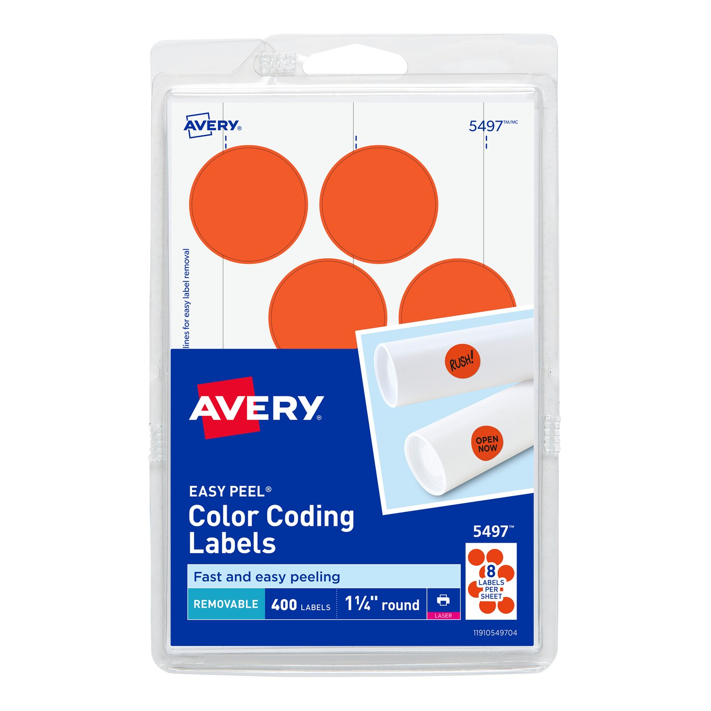 Avery Printable Color-Coding Labels, Removable Adhesive, 1-1/4" Round, Neon Red, 400 Labels (5497)