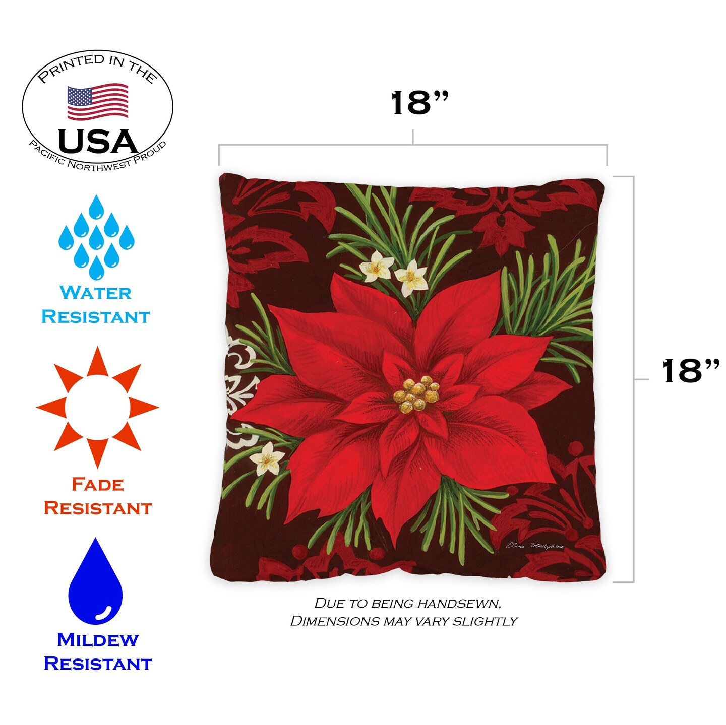 Red Damask Decorative Christmas Indoor/Outdoor Pillow Cover (set of 2)