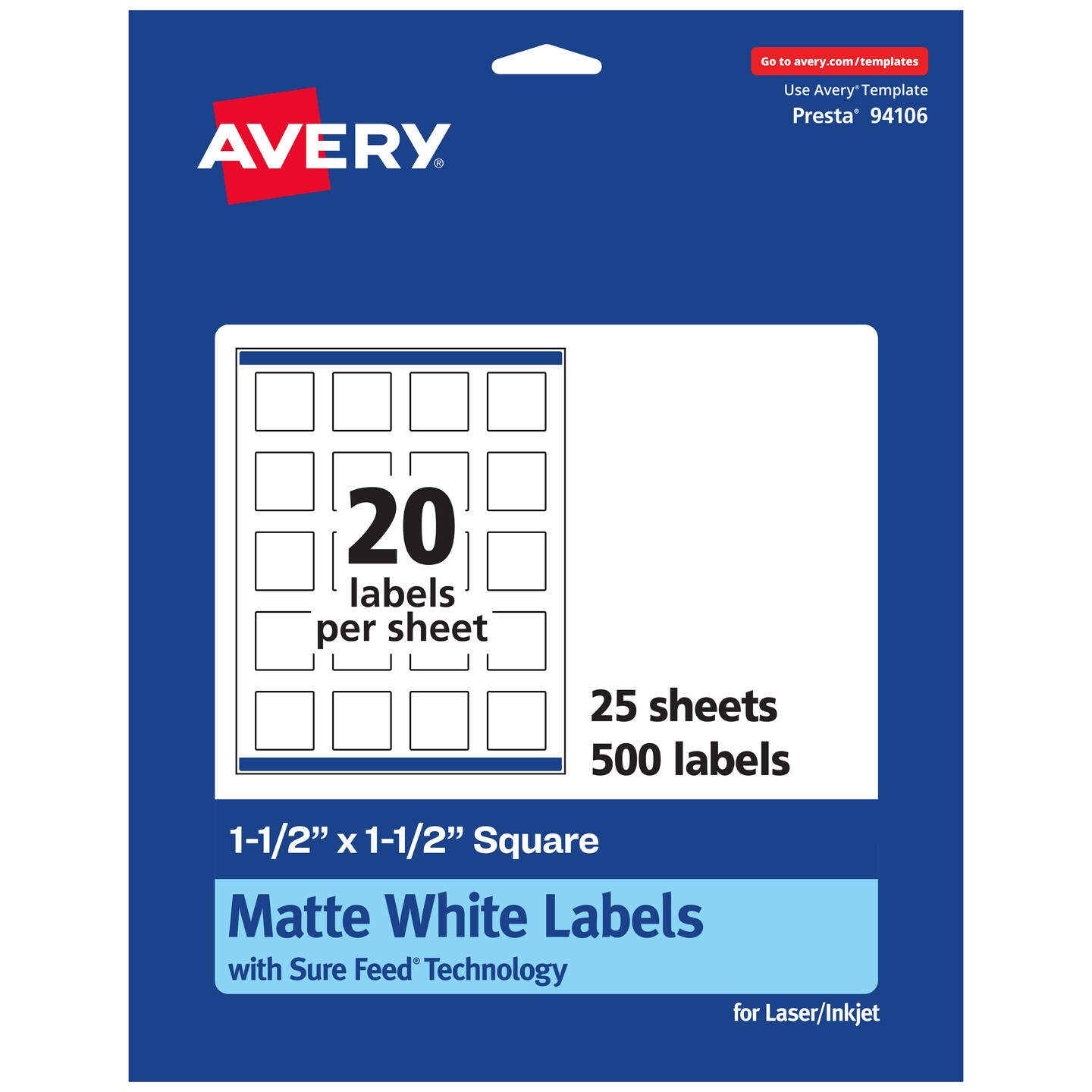 Avery Matte White Square Labels, 1.5&#x22; x 1.5&#x22;
