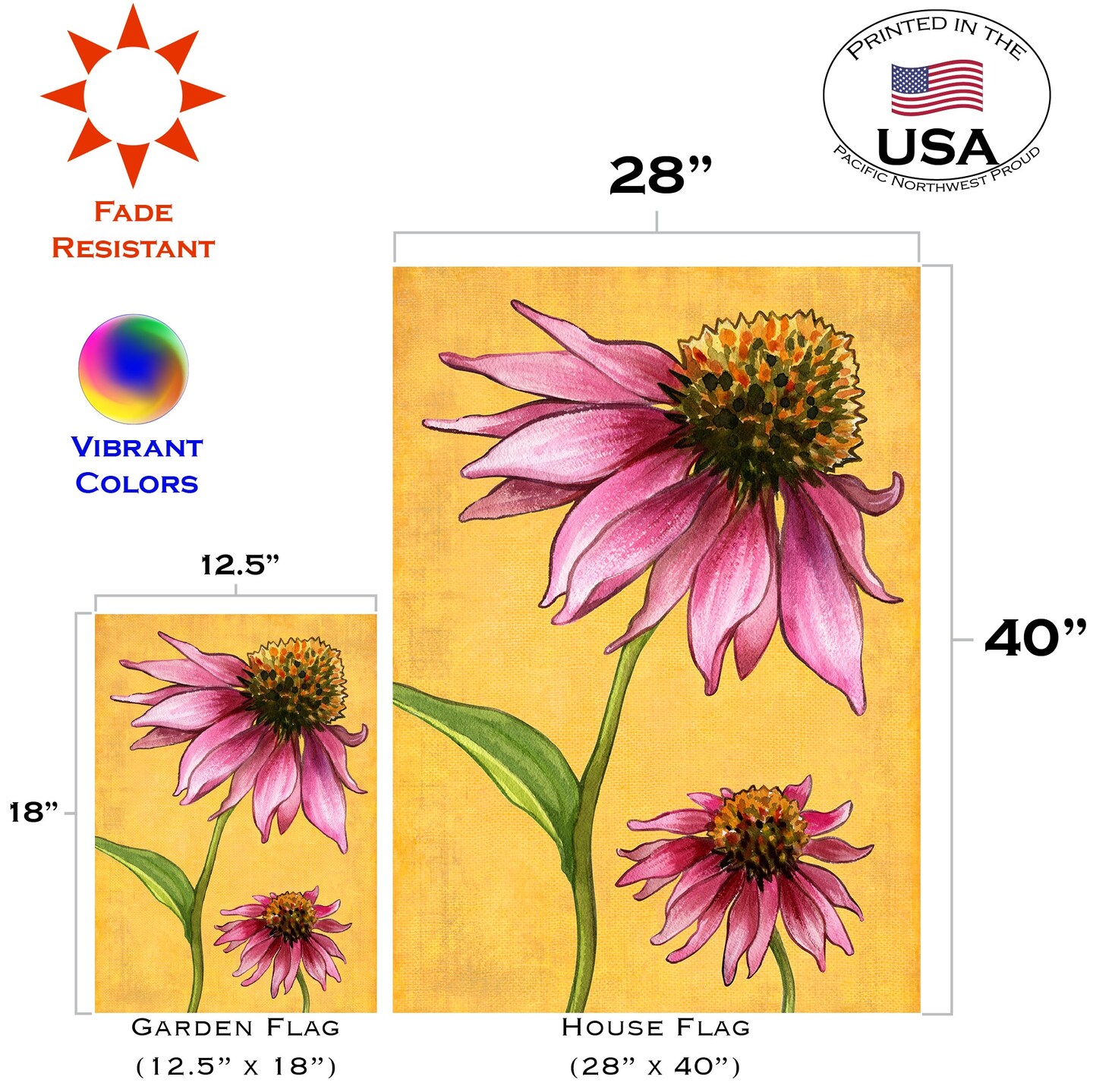 Pink Coneflowers Decorative Spring Flag
