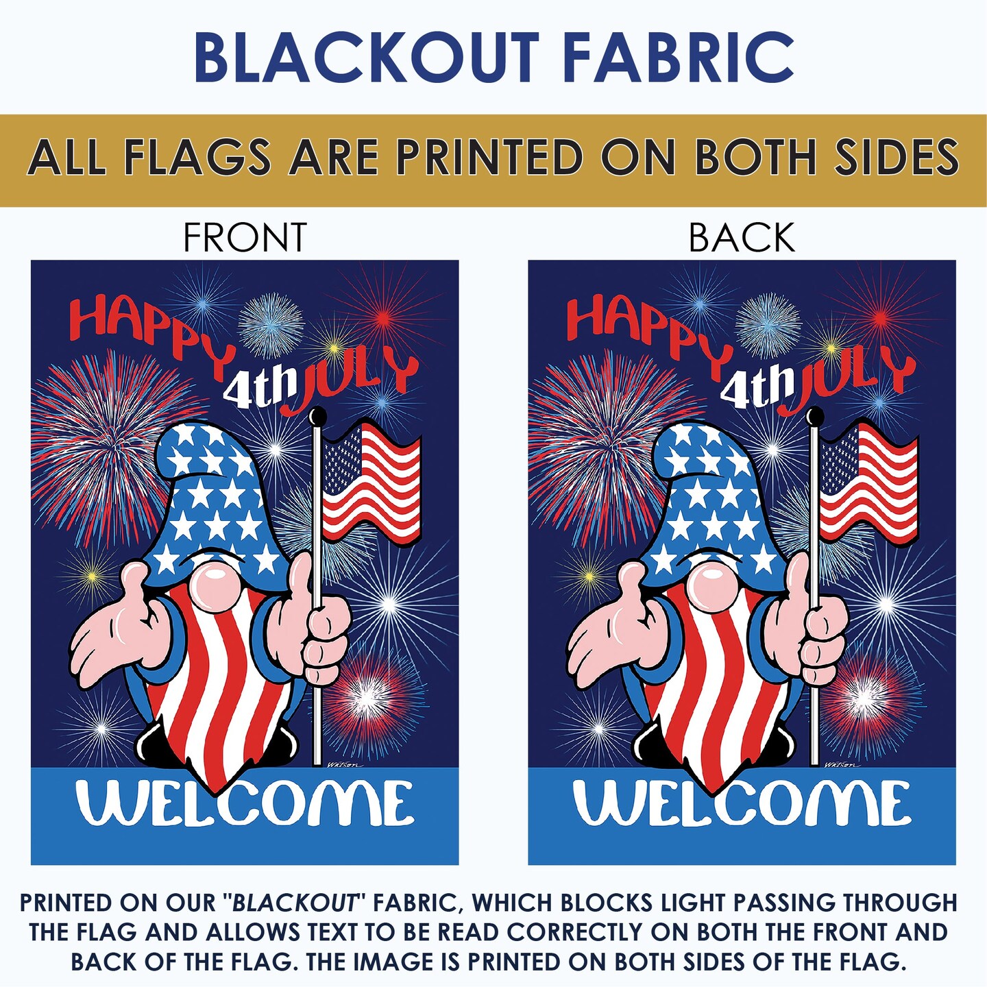 Patriotic Gnome Welcome Decorative 4th Of July Double Sided Flag