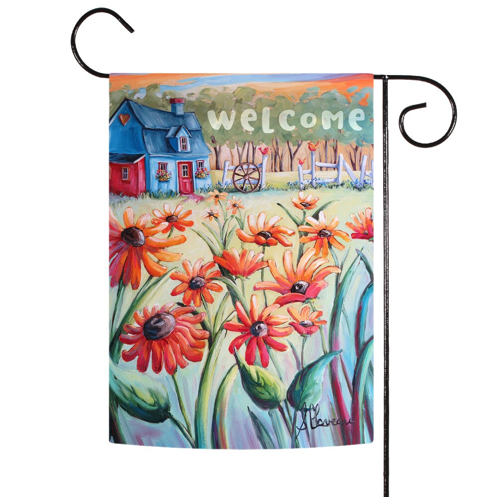 Welcome Cottage Poppies Decorative Spring Double Sided Flag