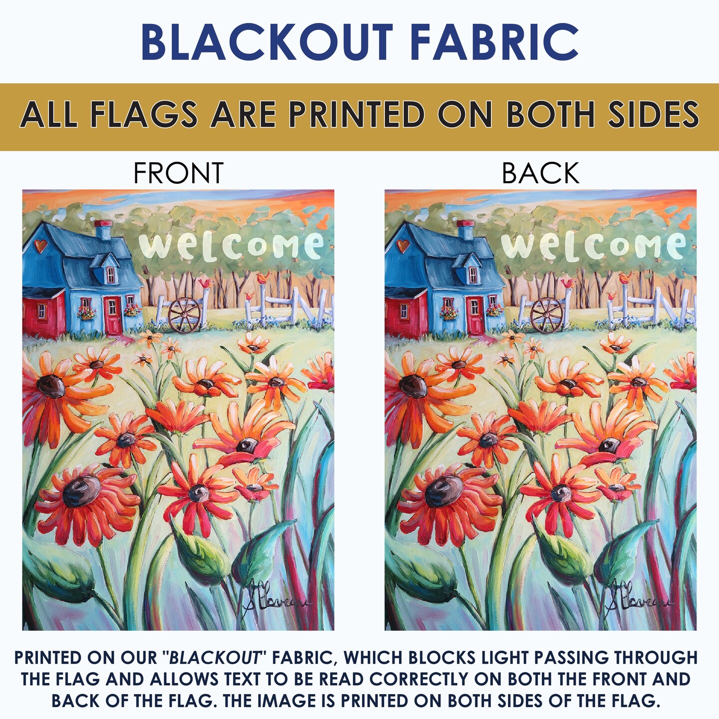 Welcome Cottage Poppies Decorative Spring Double Sided Flag
