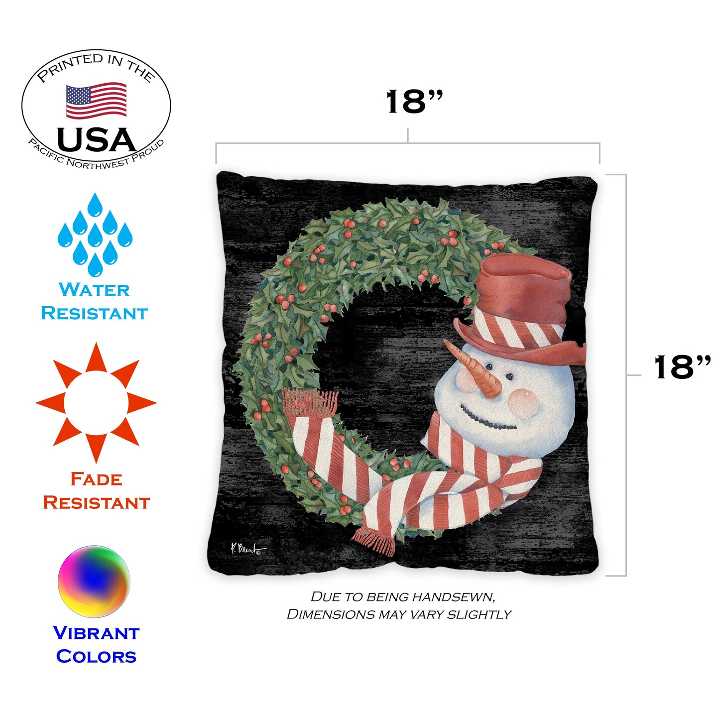 Snowman Wreath Decorative Christmas Indoor/Outdoor Pillow Cover (set of 2)