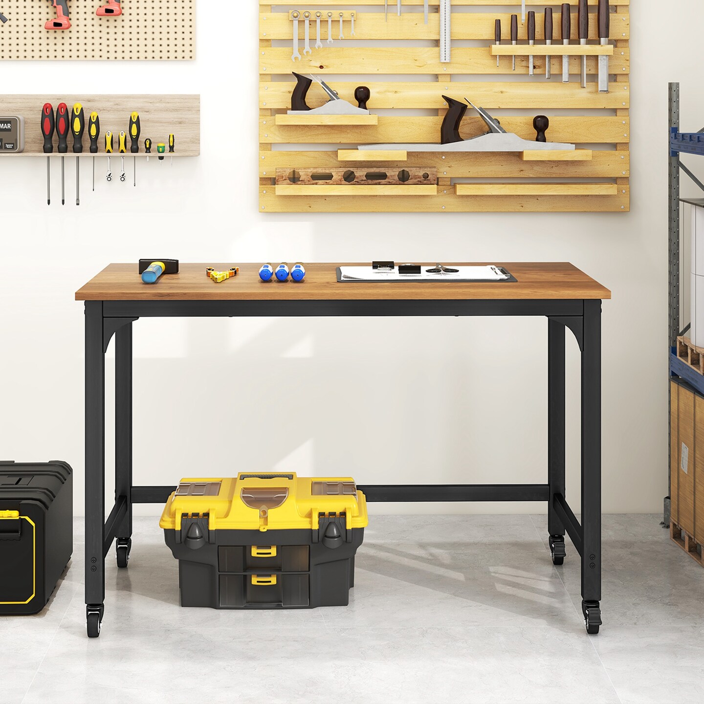 Costway48" Rolling Computer Desk Metal Frame PC Laptop Table Wood Top Study Workstation