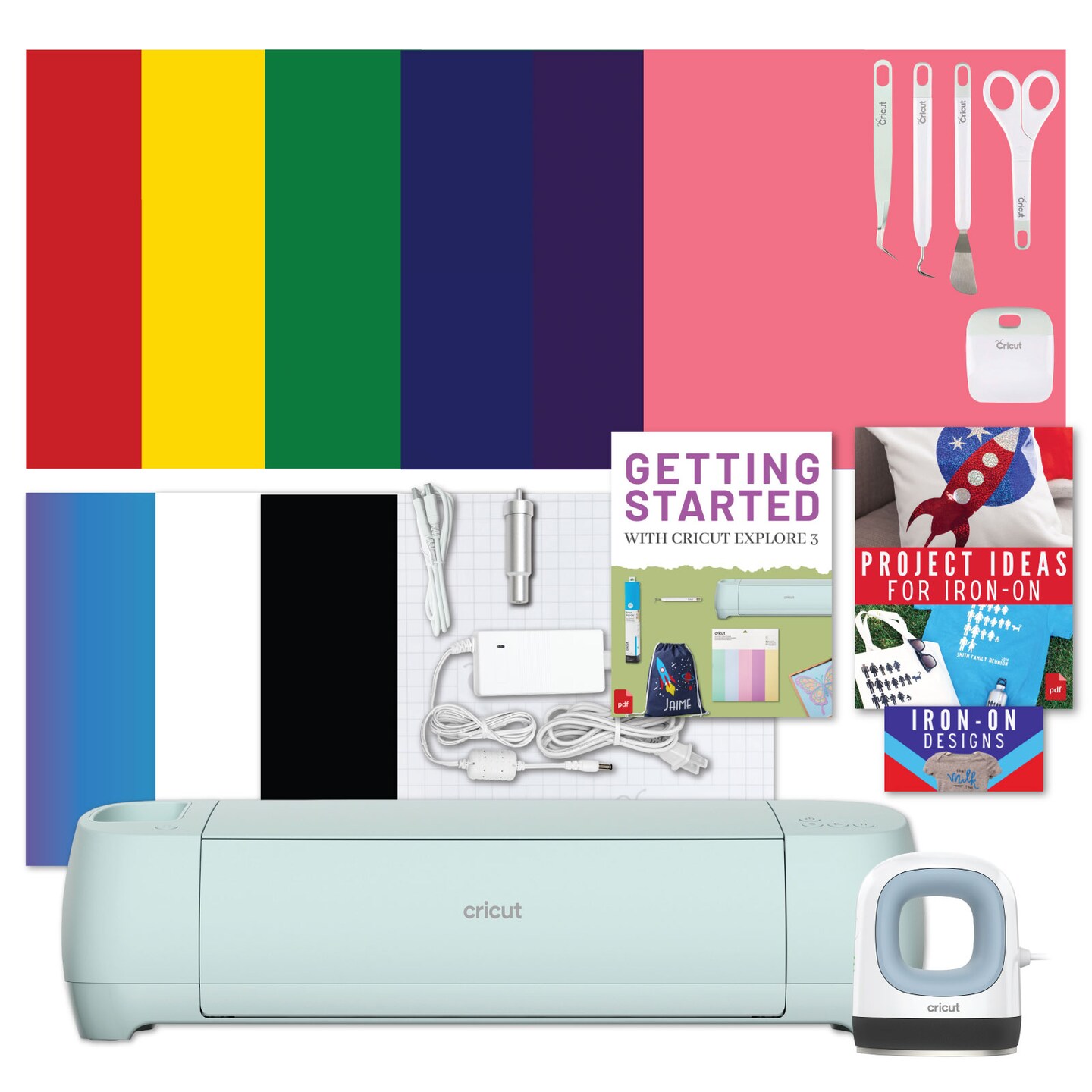 Cricut Easy Press Mini with Mat, Tool Kit and Rainbow Iron-On Roll Bundle -  Small Heat Press Machine for Heat Transfer Vinyl and Sublimation, Portable