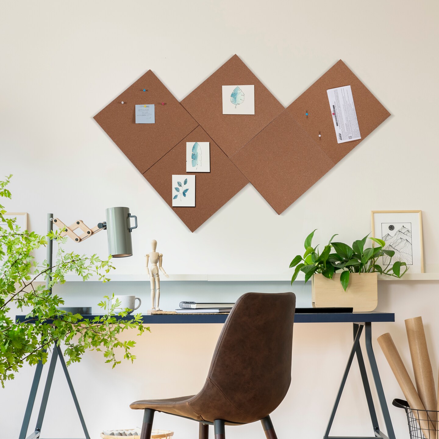 12 Pack Large Cork & Felt Bulletin Boards - 11.8x11.8 Inch Tiles With Push Pins For Wall