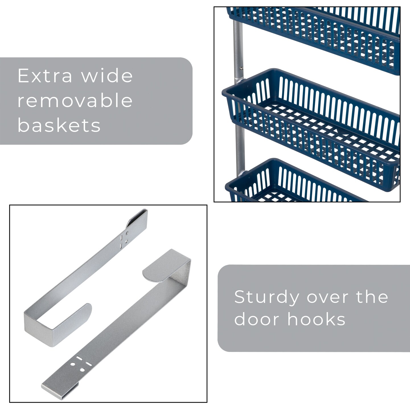 Smart Design 6-Tier Over-The-Door Hanging Pantry Organizer with 6 Full Baskets - Blue