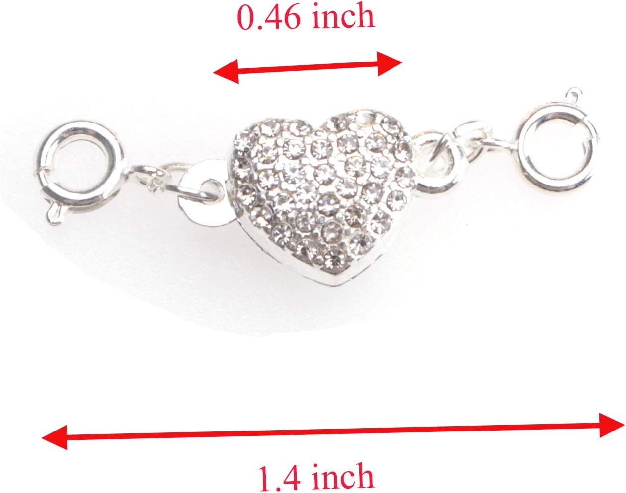 2 Pcs Locking Magnet Clasps Heart Shape Rhinestone Chain Extenders Closures Connector for Necklace Bracelet Women DIY Jewelry Making Supplies Accessories (Silver and Gold)