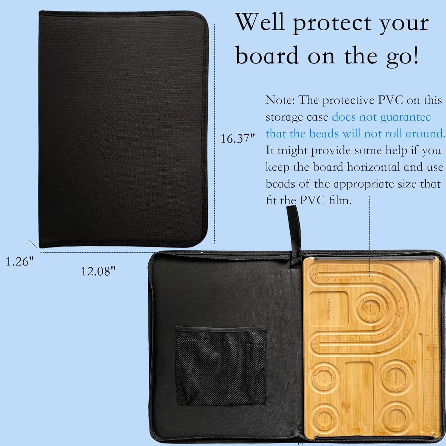 Bamboo Beading Board with Zipper Storage Case, Imperial Measurements Marked Wood Bead Design Board for Bracelet, Necklace, Bead Mat for Jewelry Making Tray, 15.35 * 11.42 * 0.39&#x22;