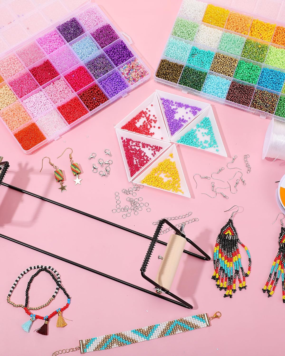 Bead Loom Kit for Adults Beading Loom Supplies 24000 Pcs Glass Seed Beads Bracelets Jewelry Earring Making Tools Gifts for Girls DIY Craft