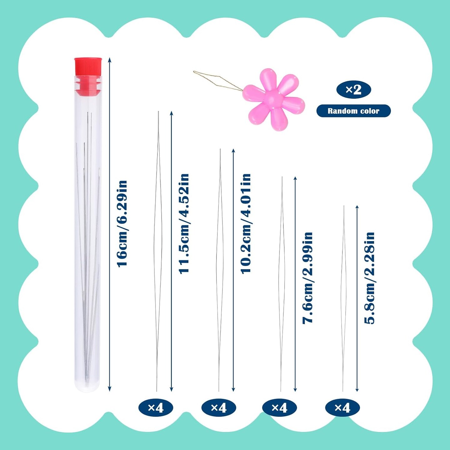 16 Pcs Big Eye Beading Needles 4 Sizes Beading Needles, Seed Beads Needles Open Beading Embroidery Needles with Threader for Jewelry Making