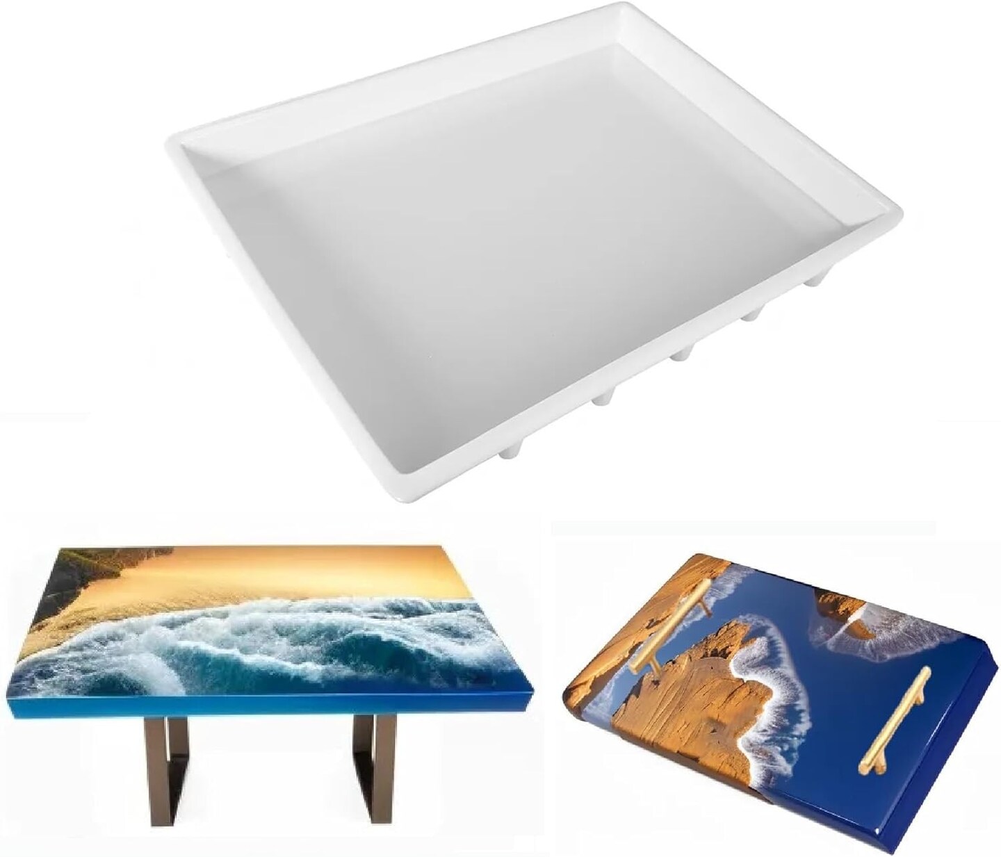 Large Rectangle Resin Table Silicone Molds 16 x 12 Inch Epoxy Resin Silicone Mold for River Coffee Table, Cutting Boards, Serving Trays, Cheese Platter