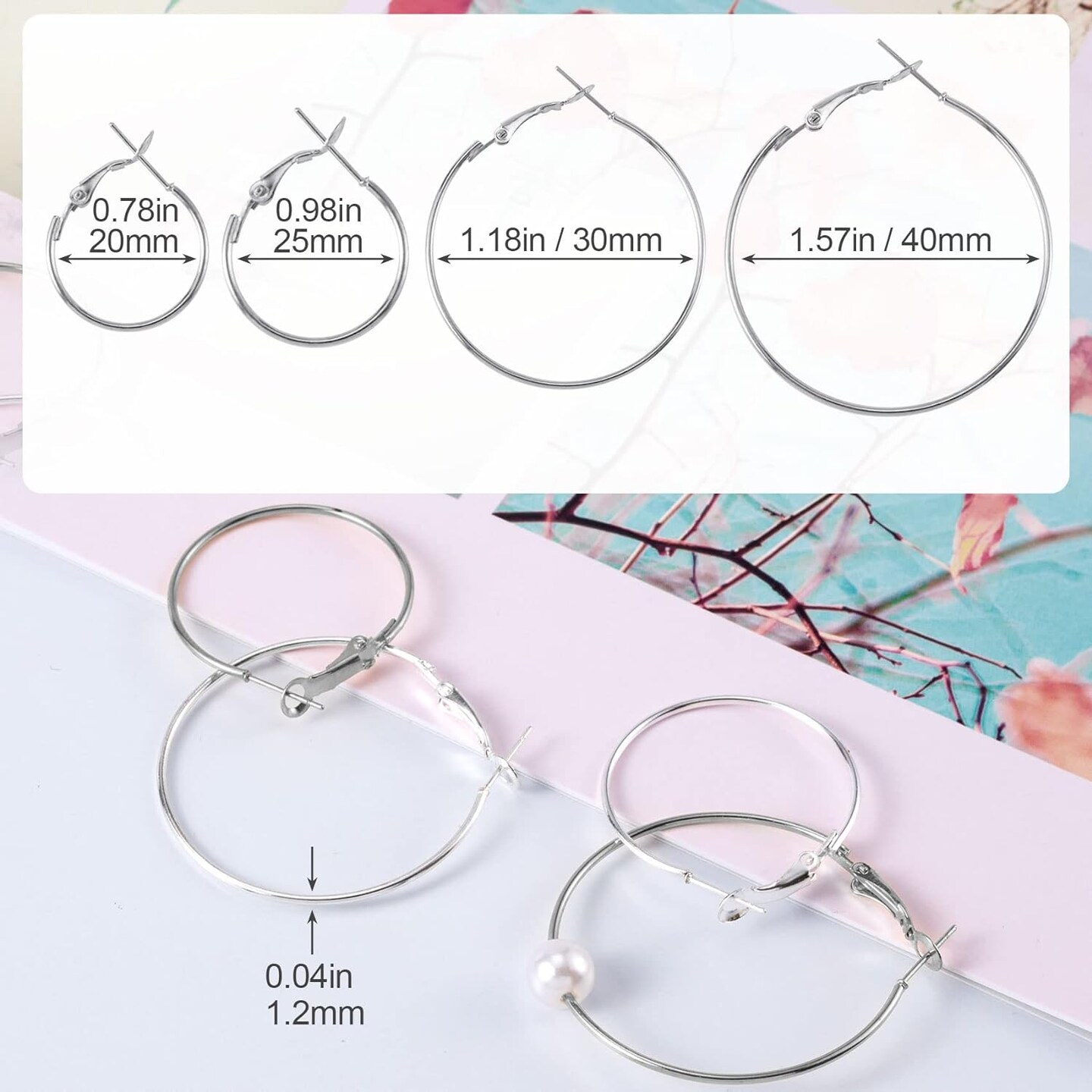 96Pcs Earring Hoops for Jewelry Making, Hypoallergenic Alloy Round Earrings Finding, Silver Open Beading DIY Earrings Craft Art Accessories