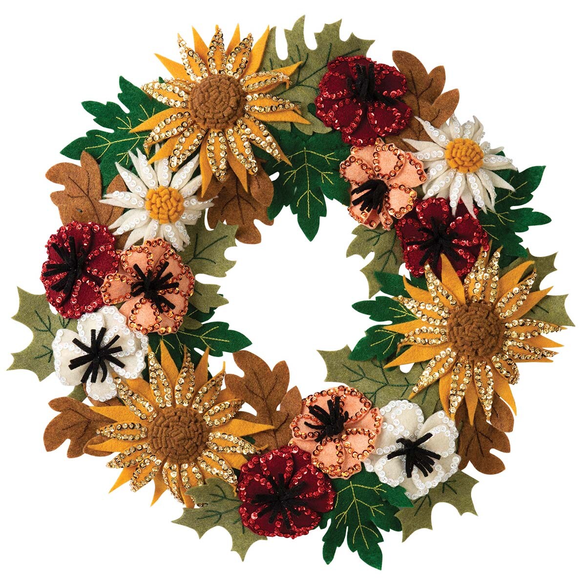 Bucilla  Floral Fall Wreath Felt &#x26; Sequin Kit