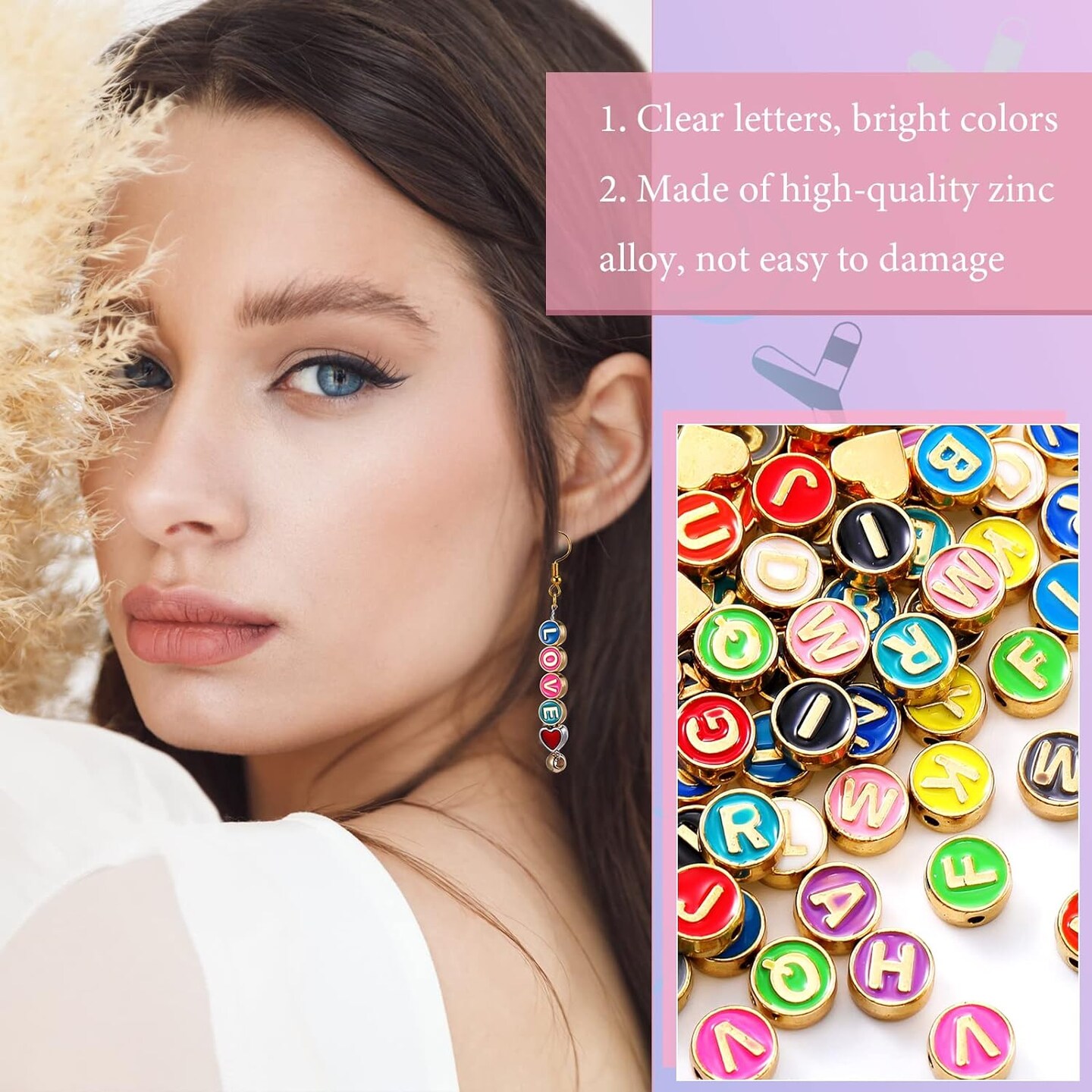 114 Pcs Alloy Alphabet Letter Beads 8 mm Flat Round with Letter A-Z Beads Plated Metal Initial Letter Loose Spacer Beads for DIY Bracelet Necklace Earring Jewelry Craft Making (Bright Colors)