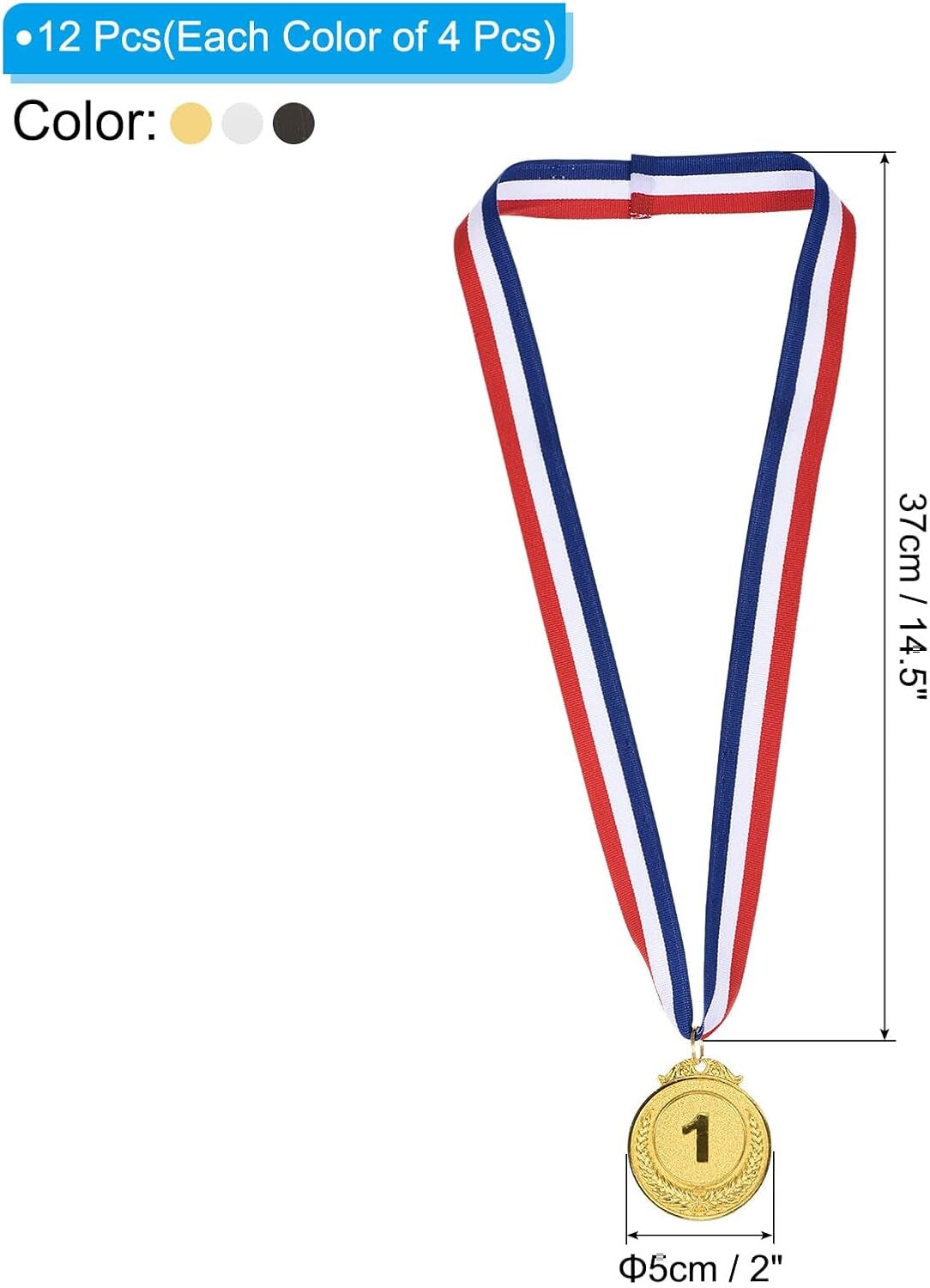 2 Inch Gold Silver Bronze Winner Award Medals, 12 Pack Olympic Style Award Medals 1St 2Nd 3Rd Prizes with Ribbon for Games Sports Competitions