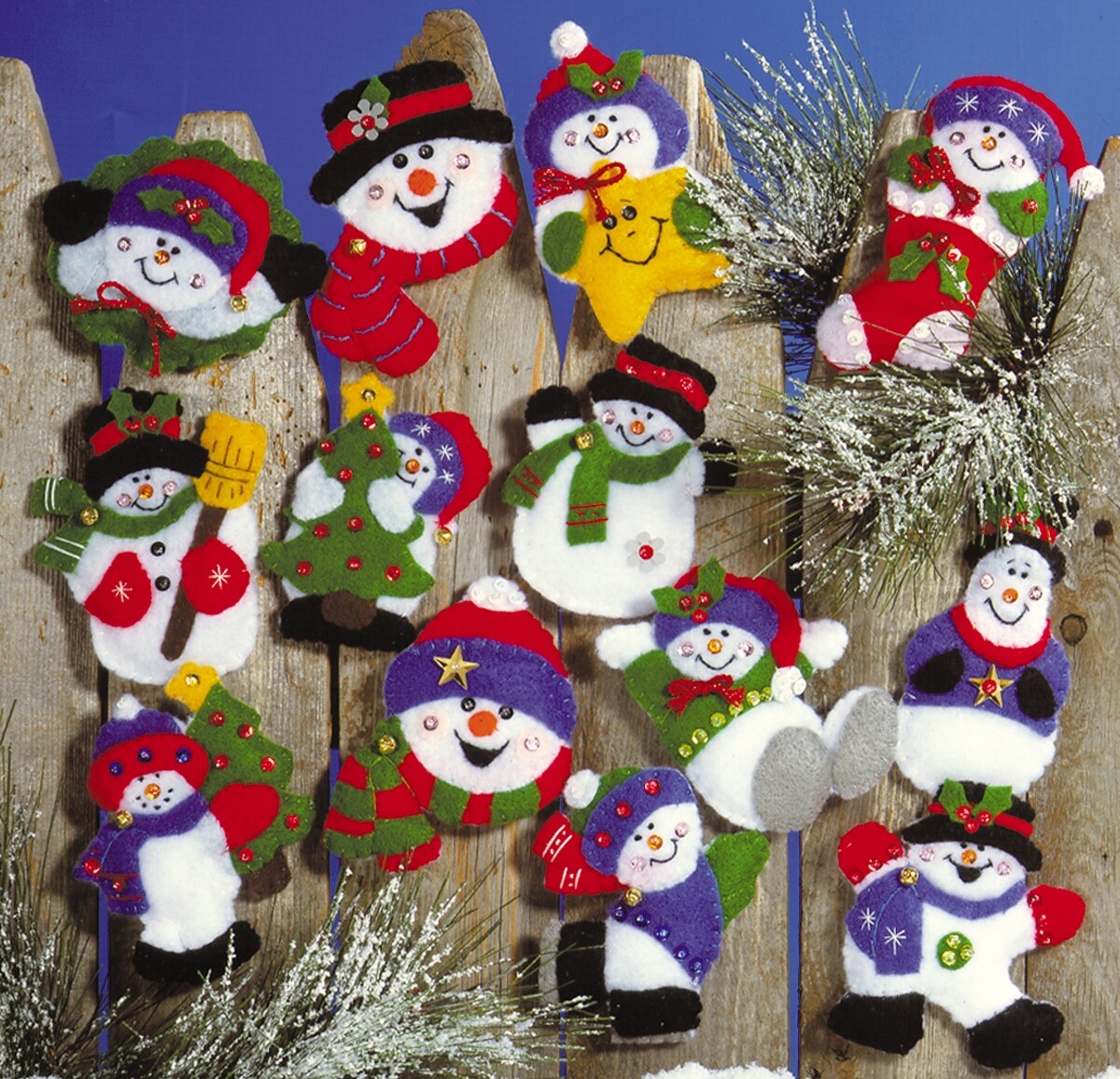 Design Works Felt Ornament Applique Kit 3&#x22;X4&#x22; Set Of 13-Lots of Fun Snowmen
