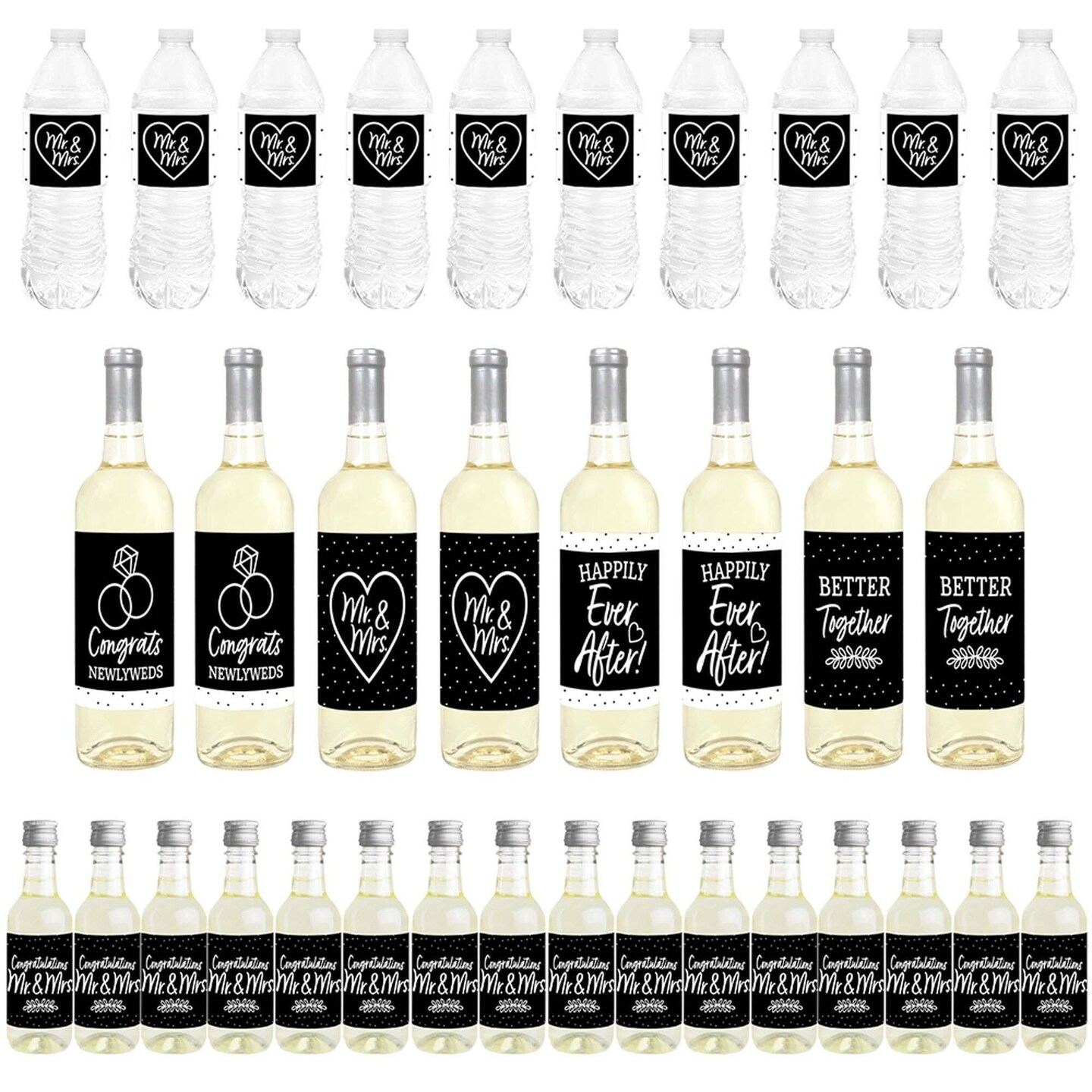 Big Dot of Happiness Mr. and Mrs. - Black and White Wedding or Bridal Shower Decorations - Beverage Bar Kit - 34 Pieces