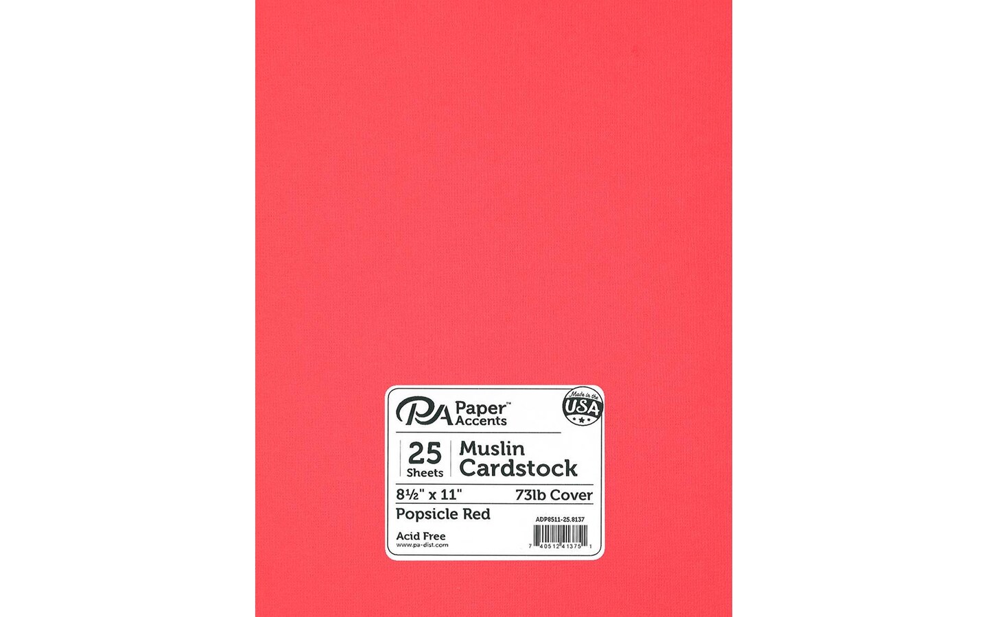 PA Paper Accents Textured Cardstock 8.5" x 11" Popsicle Red, 73lb
