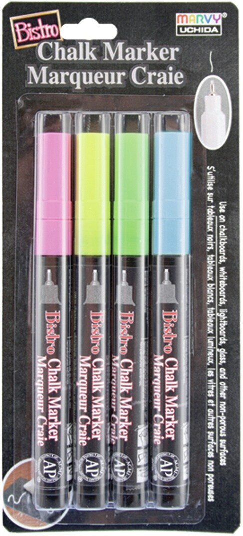 Uchida Bistro Chalk Marker Extra Fine Point Set 4/Pkg-Fluorescents -Blue, Green, Yellow & Pink