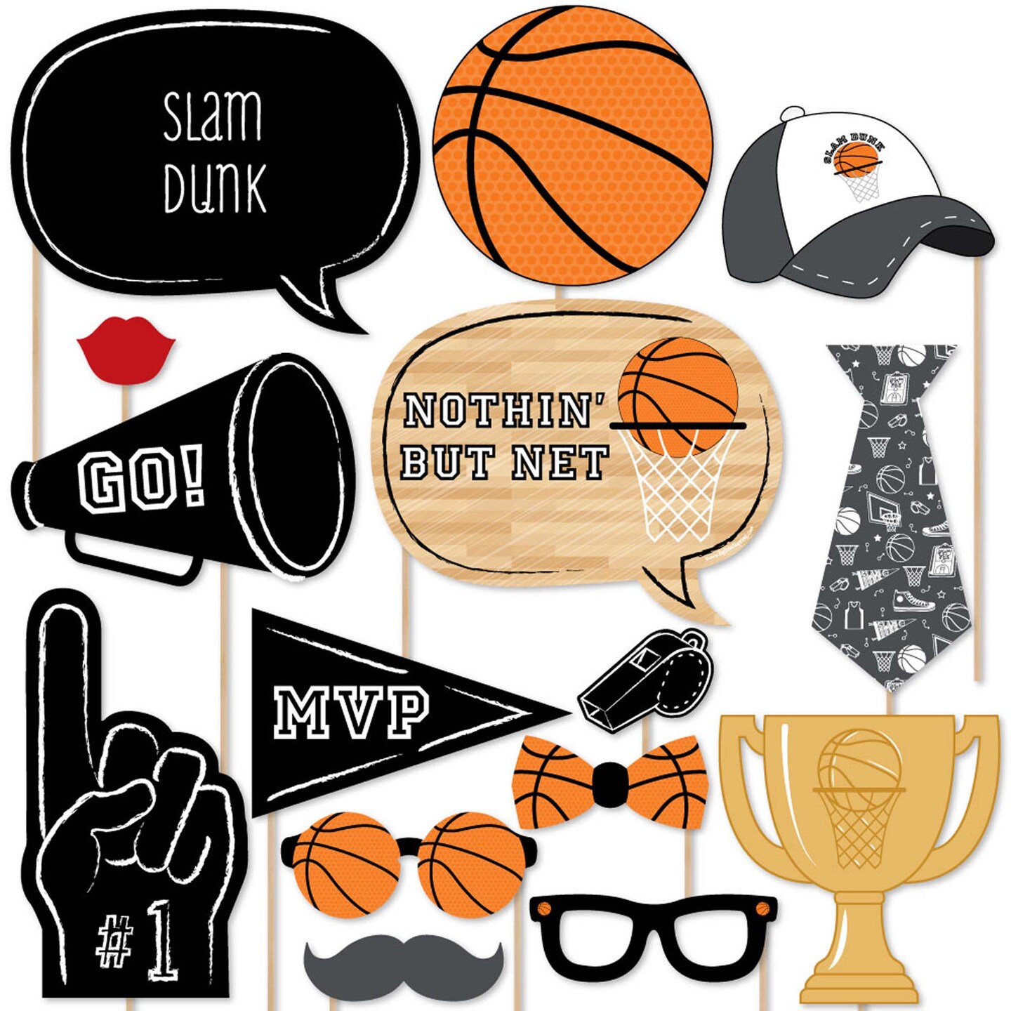 Big Dot of Happiness Nothin&#x27; but Net - Basketball Photo Booth Props Kit - 20 Count