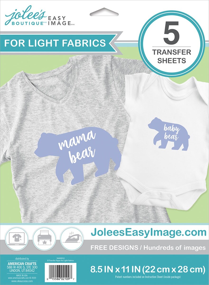 Jolee's Easy Image Transfer Sheets 8.5"X11" 5/Pkg-For Light Fabrics