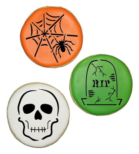 Scary Halloween Cookie Stencil Set: Spider Web, Skull, Gravestone | C457 by Designer Stencils |