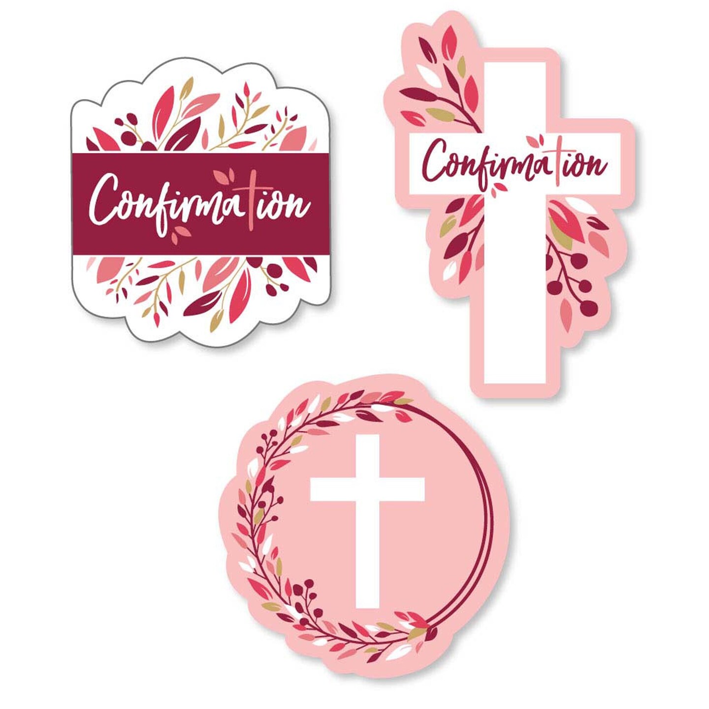 Big Dot of Happiness Confirmation Pink Elegant Cross - DIY Shaped Girl Religious Party Cut-Outs - 24 Count