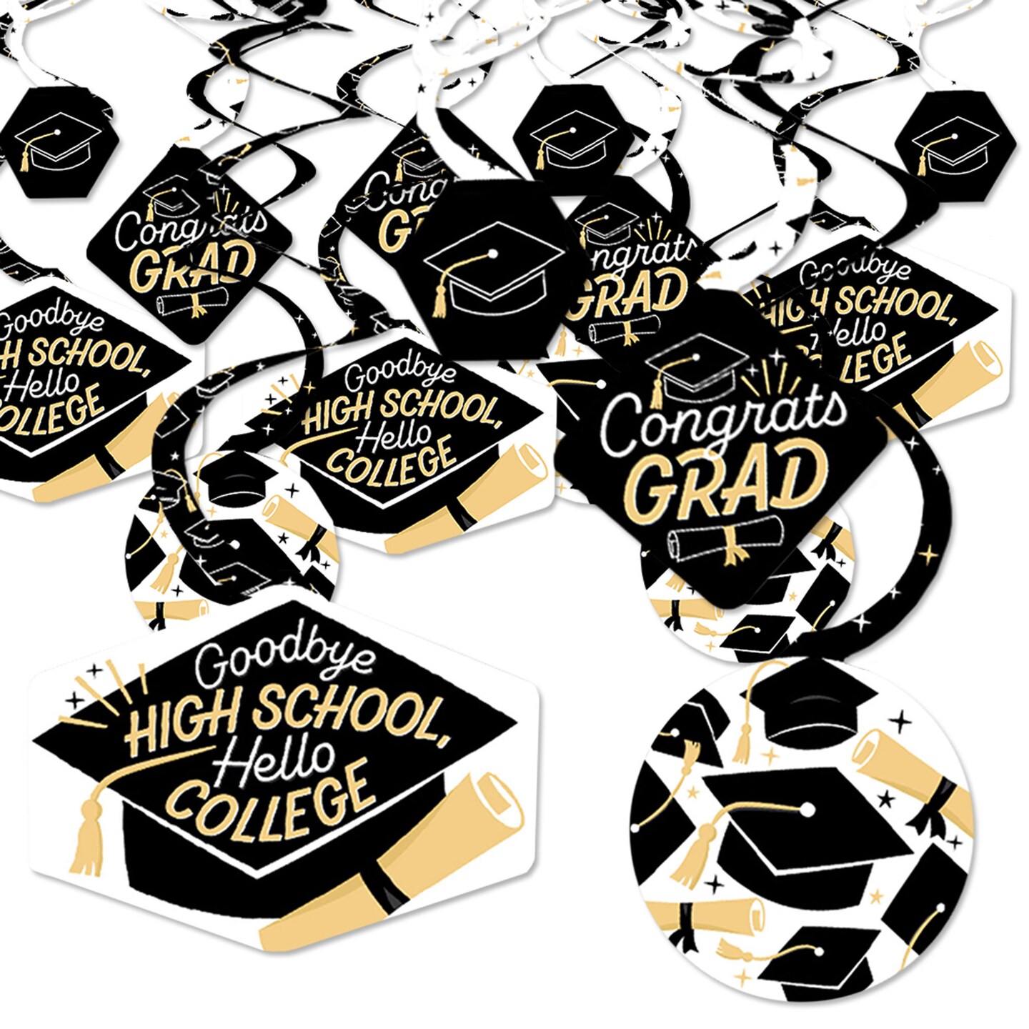 Big Dot of Happiness Hello College - Graduation Decorations Hanging Swirls - Set of 40