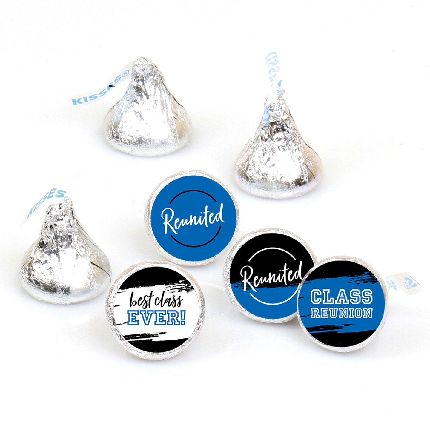 Big Dot of Happiness Reunited Blue - Royal Blue School Class Reunion Party Round Candy Sticker Favors - Labels Fits Chocolate Candy (1 sheet of 108)