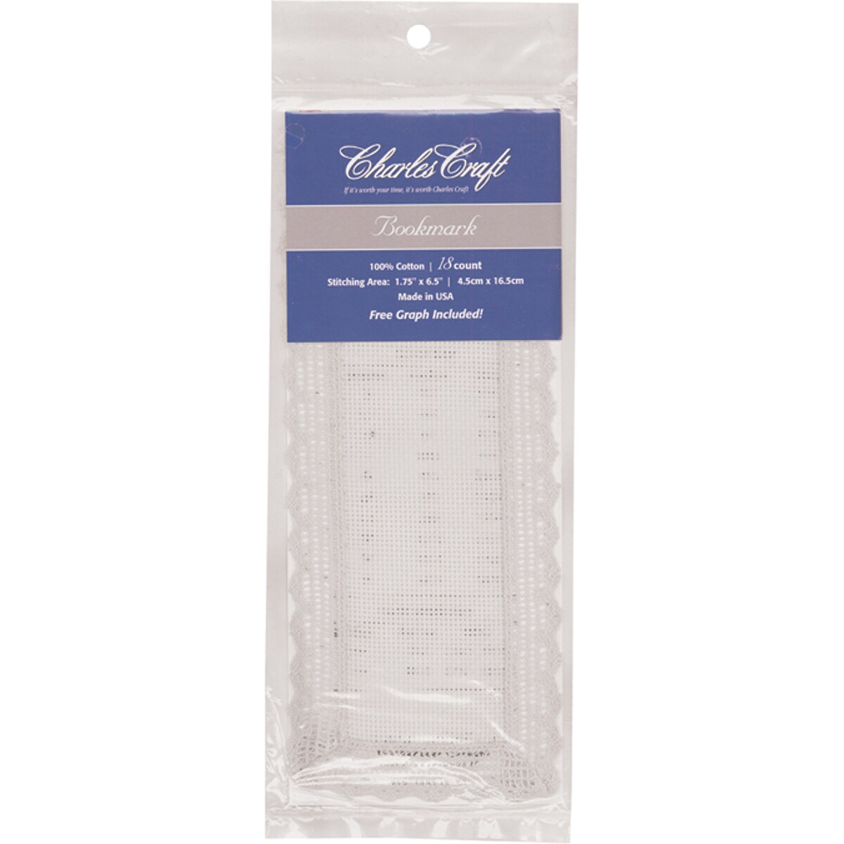 Charles Craft Lace Edged Bookmark 18 Count 3&#x22;X8&#x22;-White
