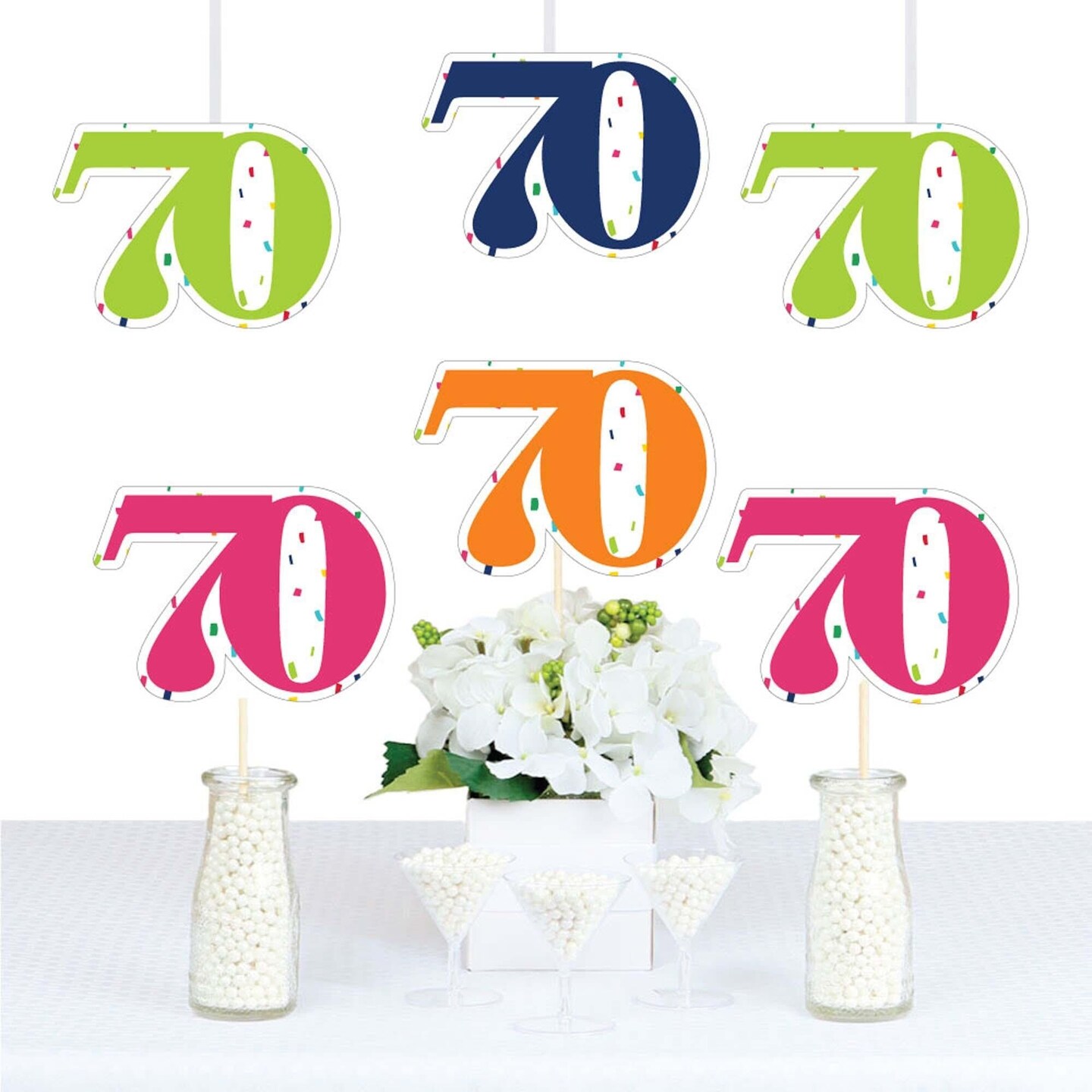 Big Dot of Happiness 70th Birthday - Cheerful Happy Birthday - Seventy Shaped Decorations DIY Seventieth Birthday Party Essentials - Set of 20